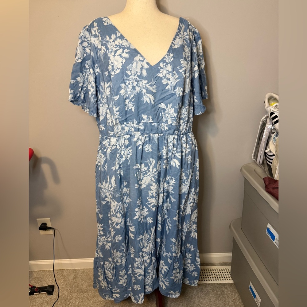 Torrid Blue and White Flutter Sleeve Maxi Sundress